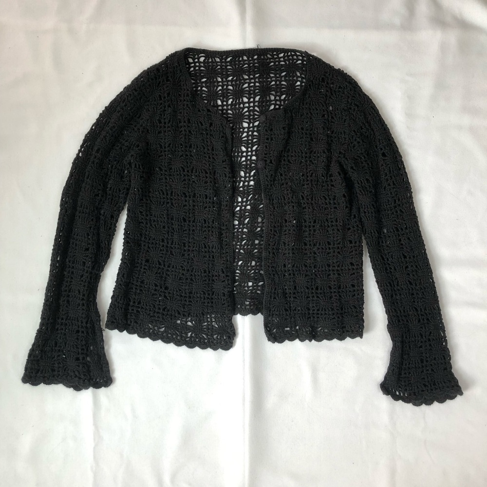 Black Crochet Button Front Cardigan